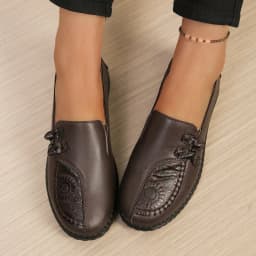 Women's Spring Autumn Leather Loafers Floral Embossed Slip‑On Flats Anti‑Slip Comfort Casual Mom Daily Walking Free Shipping