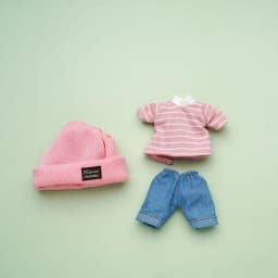 17cm Doll Clothes Set Fashion Tops Striped T-shirt Jeans Pants Knitted Miniature Hat For 1/8 Bjd Doll Dressup Ob11 Clothes Toys