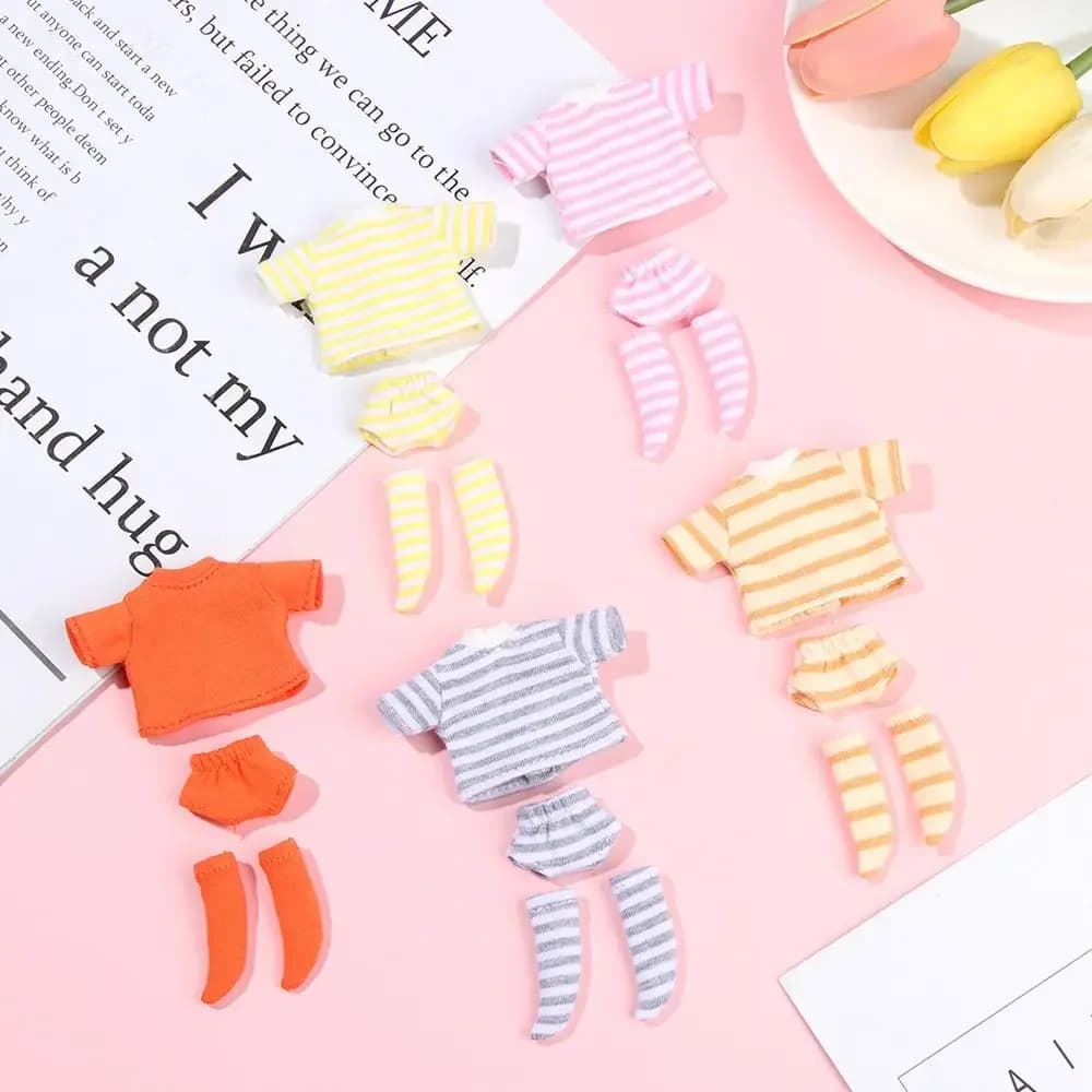 Doll Clothes Suits Stripe Shirt for 1/12 BJD Doll Clothes OB11 Doll T-shirt 1/11 Doll Panties Doll Cotton Socks Doll Accessories