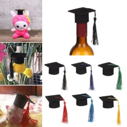 6Pcs Mini Graduation Hat Doctoral Cap Costume Top Hat With Tassels DIY Doll Decor Flowers Wine Bottle Decoration