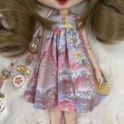 Blyth Clothes Azone OB22 OB24 Doll Accessories Fashion Denim Strap Short Skirt with Long Sleeved Dress Pleated Skirt Toy Gift