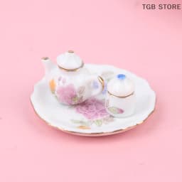 8PCS 1/12 Miniature Dollhouse pink Flower Patten Porcelain Coffee Tea Cups Ceram