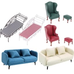1:12 Dollhouse Wooden/Iron Fabric Double Single high-end Sofa Model Miniature Furniture Armchair Sofa Footstool Doll Decor Toy