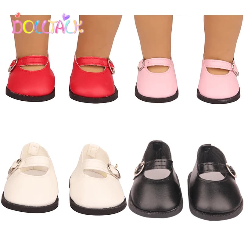 Doll Talk Fashion Hasp Leather Shoes Mini Handmade Doll Shoes 7cm Kawaii PInk Red Shoes For New Reborn Baby Dolls 43 cm