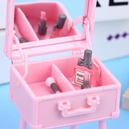 1Set 1:12 Dollhouse Mini Vanity Cosmetic Case Lipstick Perfume Air Cushion Mirror With Holder Furniture Decor Play House Toys