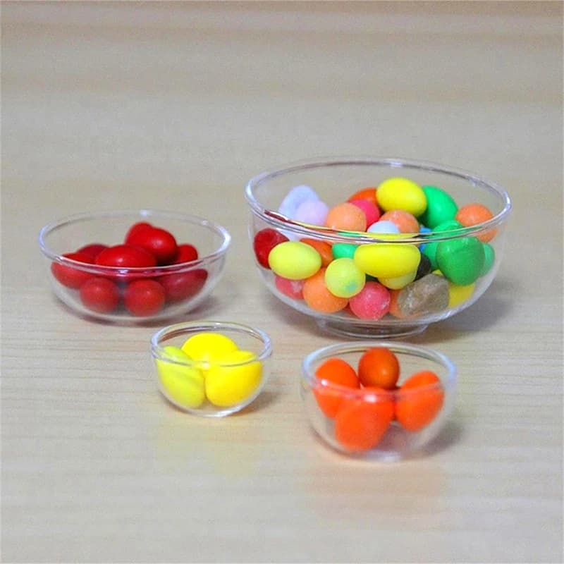 New Glass Fruit Bowl Salad Bowl Mini Soup Plate Doll House Accessories 1:12 Dollhouse Miniature Kitchen Model Decor Toy