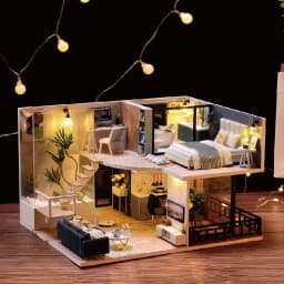 DIY Wooden DollHouse Kits Miniature with Furniture Light Moder Loft Roombox Assembled 3D Model for Children Adult Birthday Gifts