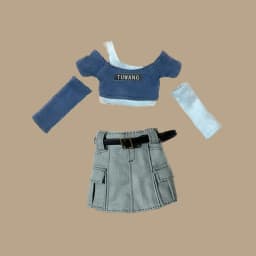 New Arrival Blythe Doll Clothes Printed Off Shoulder Tops T-shirt and Denim Skirt with Belt for Blyth Licca OB24 Dolls Clothing