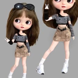 New Arrival Blythe Doll Clothes Printed Off Shoulder Tops T-shirt and Denim Skirt with Belt for Blyth Licca OB24 Dolls Clothing