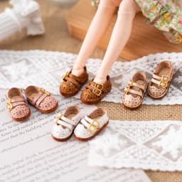 Doll Double Button Fashion Sandal Shoes Cowhide Flat Shoes With Hole For Blythes, Ob22 24, Ymy, Licca, Azones, Ob24, Fr Doll