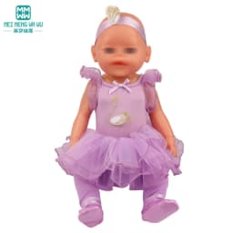 Doll clothes fit 43cm newborn doll and American doll tutu + Tights + dancing shoes three-piece doll accessories gifts