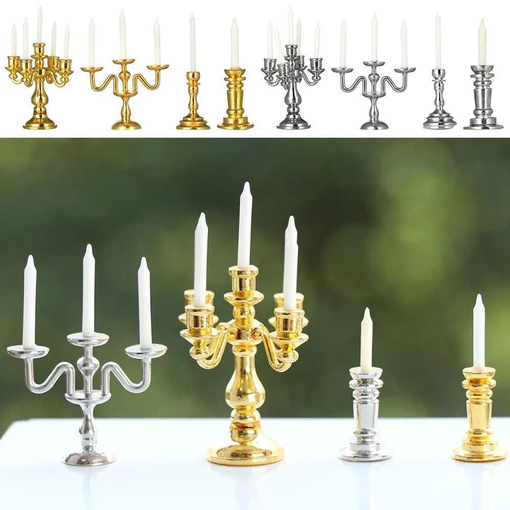 1:12 Scale Dollhouse Candle Holder Miniature Candlestick Doll Accessories Playing House Scene Model Photo Props Kidds Toy Gift