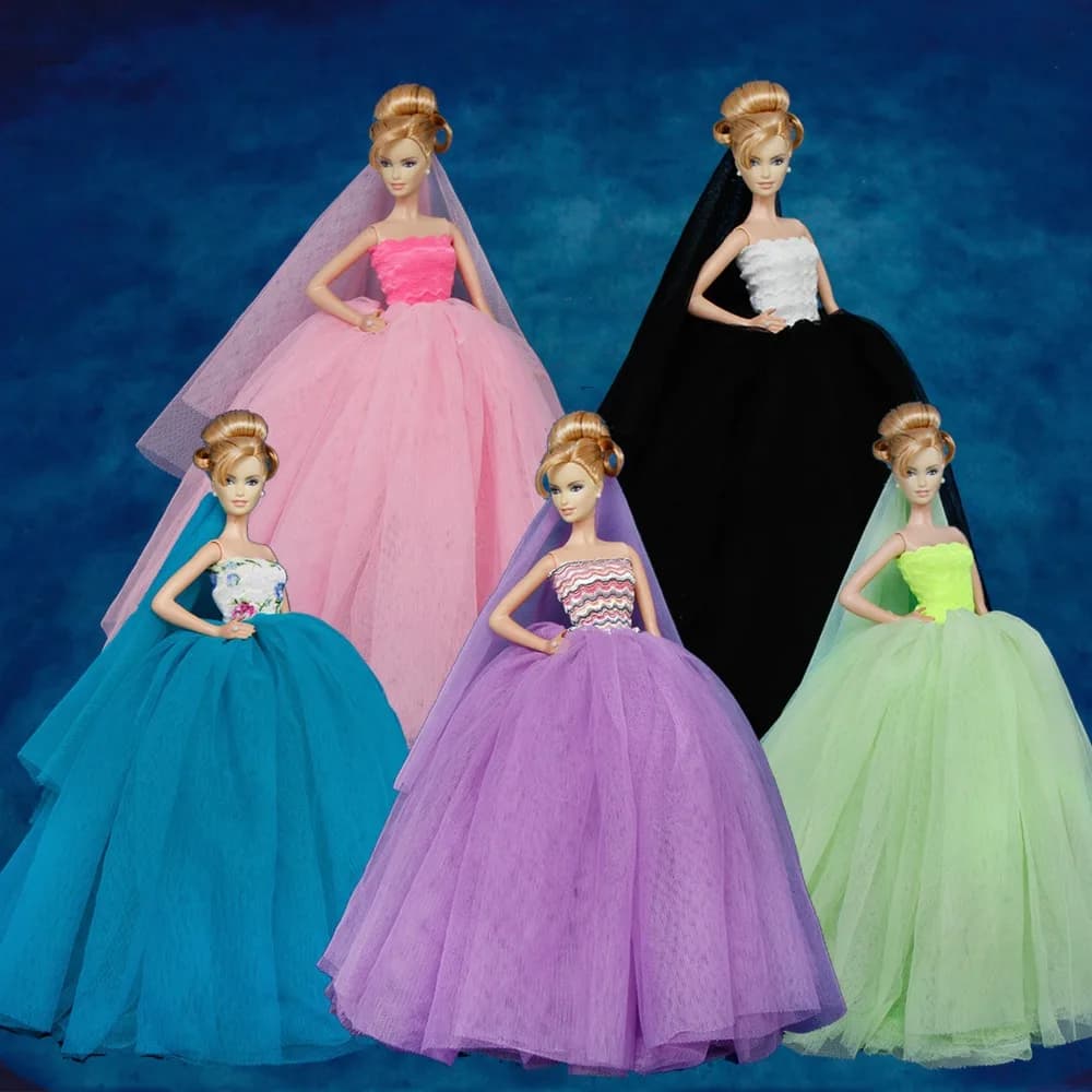 High Quality Lady Dress Wedding Party Bride Wear Gown Pink Top + Lace Veil Clothes for 11.5'' Doll Accessories Kids Toy Gift