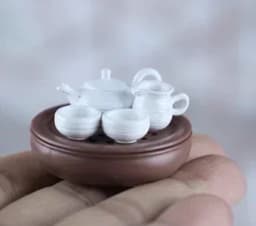 Doll House Mini Teacup Set Miniature Shelf Table Bowl Fired Cartoon Teapot Ceramic Toy Model of Children's Home Tea Set