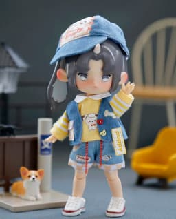 Cartoon Pattern Suit OB11 Doll Clothes Set Long Sleeved T-shirt Cowboy Vest Short Pants Cap For Penny Molly GSC 1/12 BJD UF Doll