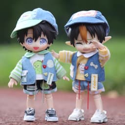 Cartoon Pattern Suit OB11 Doll Clothes Set Long Sleeved T-shirt Cowboy Vest Short Pants Cap For Penny Molly GSC 1/12 BJD UF Doll