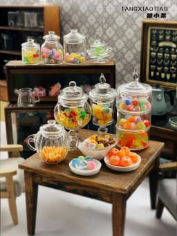 Doll House Simulation Mini Dessert Miniature Glass Storage Jar Mini Storage Jar Candy Jar Mini Candy Shop Accessories Decoration