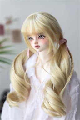 BJD/SD Doll Wig Toys Girls Elegant 1/3 1/4 High Temperature Silk Pink Gray Golden Curly Double Ponytail Gifts Doll Accessories