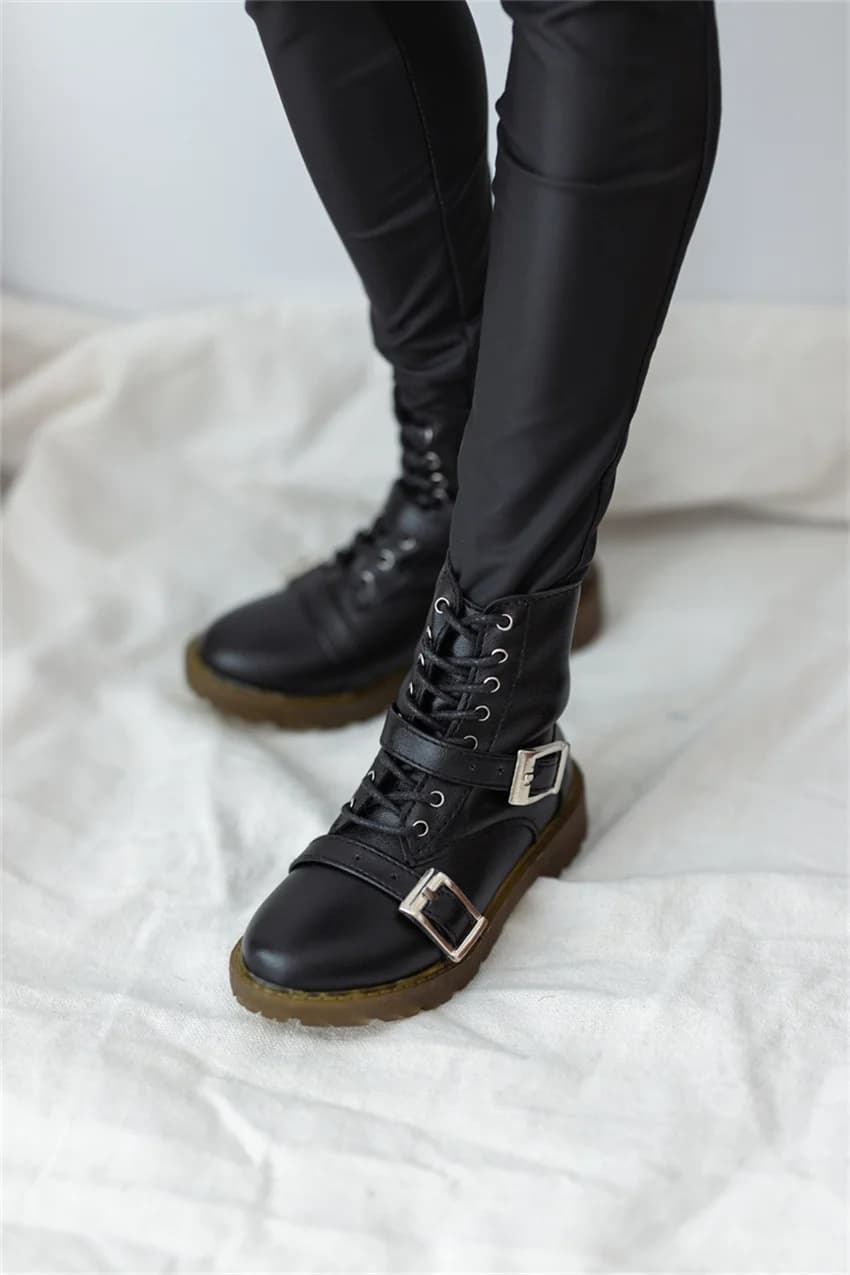 BJD doll Shoes, Strong Uncle, 1/4 Black White Double Buckle Ankle Boots, BJD doll Accessories