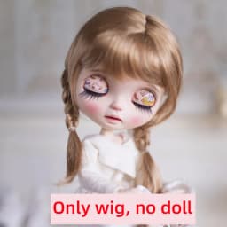 BJD Dolls Wig Blythe Girl Brown Cute Double Twist Braids Air Bangs for DIY Doll Accessories Size 9-10 ,10-11 Inch