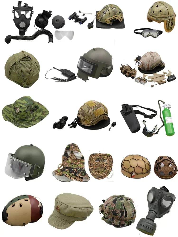 1/6 Scale Soldier Helmet Hat Gas Mask Special Forces Helmet Model 1/6 Tank Soldier Hat Machine Gunner Night Vision Apparatus