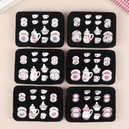 1Set 1:12 Dollhouse Miniature Ceramic Tea Set Cup Kettle Tray Flower Tableware Kitchen Decor Toy Doll House Accessories
