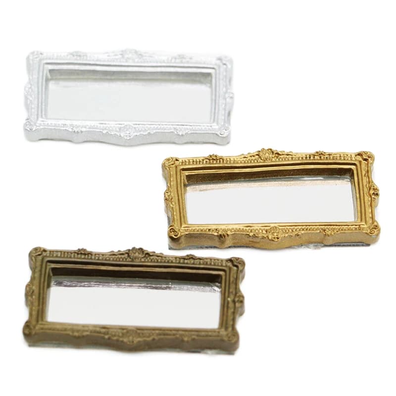 1Pcs 1:12 Dollhouse Miniature Mirror Vintage Square Carved Mirror Furniture Model Decor Toy Doll House Accessories