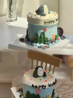 DollHouse diy accessories Clay sculpture cake Cartoon Shark Flower cake miniature birthday party decoration couple gift model