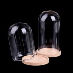 1:12 Dollhouse Miniature Decor Flower Display Glass Display Bell Jar with Wooden Base Home Decor Flower Glass Cover