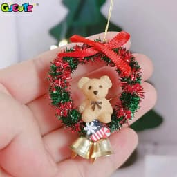 Christmas Wreath Mini House Hanging Ring Dollhouse Simulated Garland Cloth Toy Bow Miniature Small Bell Dollhouse Accessories