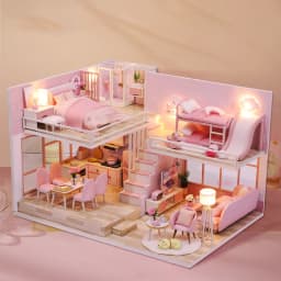 DIY Wooden Doll House Handmade Duplex Apartment Production 3D Puzzle Assembly Building Duplex Apartment Model Toy Birthday Gifts
