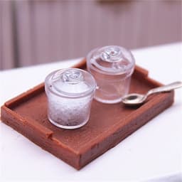 2Pcs 1:12 Scale Dollhouse Miniature Glass Sugar Bottles Spice Seasoning Jar With Cover Model Kitchen Decor Toy