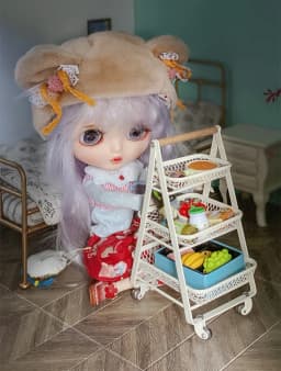 DollHouse Mini Kitchen Mini Locker Mini Trash Can Miniature Oven Chairs Children's Home Cooking Pot and Pan Food Doll Furniture