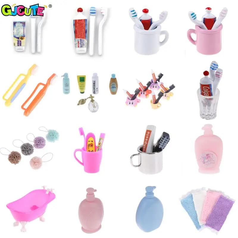 1/6 1/12 Dollhouse Miniature Cup Toothpaste Toothbrush For Ob11 Blyth Barbies Doll House Bathroom Furniture Accessories Toys