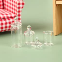1Pc 1:12 Dollhouse Miniature Clear Glass Jar Candy Bean Storage Bottle Tiny Jar With Cover DollHouse Kitchen Decor Accessories