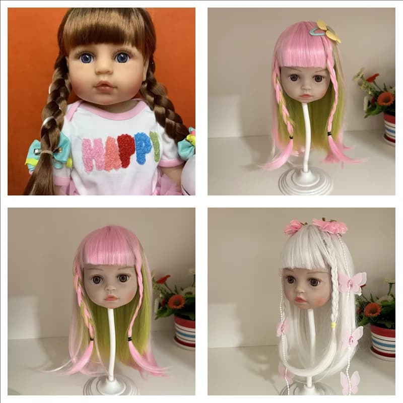 New Braid Brown Hair Wig for 22 Inch Reborn Dolls Long Straight Hair for 32-35cm Doll Head Silicone Reborn Baby Doll Hair Wig
