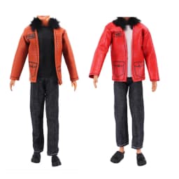 2 Sets/Pack Handmade Fashion Leather Clothes for Doll 11.5in/30cm Casual Cool Style 3pcs/Set Jacket Coat Vest and Pants