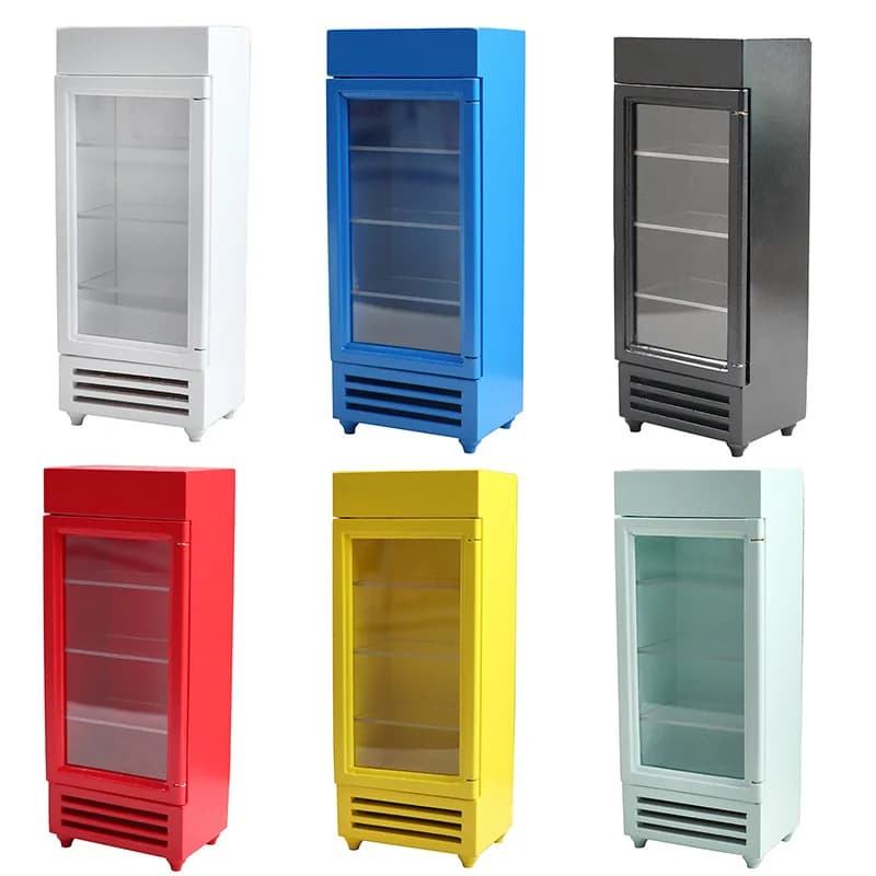 Doll house Mini Furniture Wooden Refrigerator Scene Beverage Color Freezer