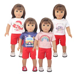 Cotton Short -sleeved T-shirt For American 18 inch Girl Doll Rainbow, Car, Cat, Little Girl Shirt For 43cm New Born&OG Doll Toy