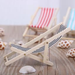 Wooden Lounge Chair Striped for 1/12 Dollhouse Miniature Furniture Beach Chair Folding Stripe Deck Doll House Garden Decor