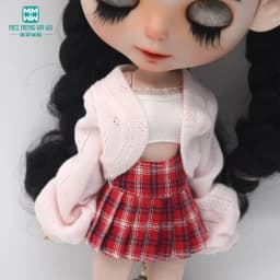 Blyth Clothing Azone OB22 OB24 Doll Accessories Fashion Bubble Sleeve Sweater Plaid Skirt Stockings Wrap Toy Gifts