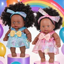 8inch 20cm American African Black Doll with Clothes Full Vinyl Body Curly Hair Doll Realistic Black Baby Doll Girl Birthday Gift
