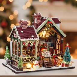 DIY Wooden Doll House Warm Christmas Lodge Casa Figurines Miniatures Assembled Dollhouse With Lights for Friends Christmas Gifts