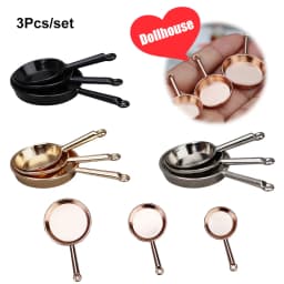 1Set 1:12 Dollhouse Miniature Frying Pan Casserole Metal Cookware Kitchen Model Decor Toy Doll House Accessories