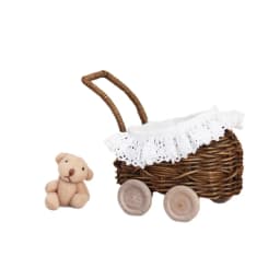 Miniature Rattan Stroller OB11 BJD Doll Stroller Mini Wicker Bassinet Carriage for Dollhouse Role Play & Photography