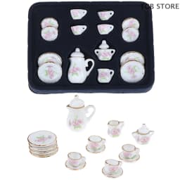 1Set 1:12 Miniature Porcelain Tea Cup Set Chintz Flower Tableware Kitchen