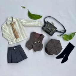 1/4 1/5 Doll's Clothes Suit for 45/36cm Bjd Doll Retro Academy Style Top+shorts+hat+vest+bag+socks Dress Up Doll Accessories