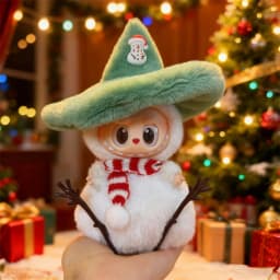 Doll Clothes for 15-17CM Labubu Clothing Merry Christmas Hat Scarf Elk Snowman Set Mini Plush Doll Accessory New Year Dress Gift