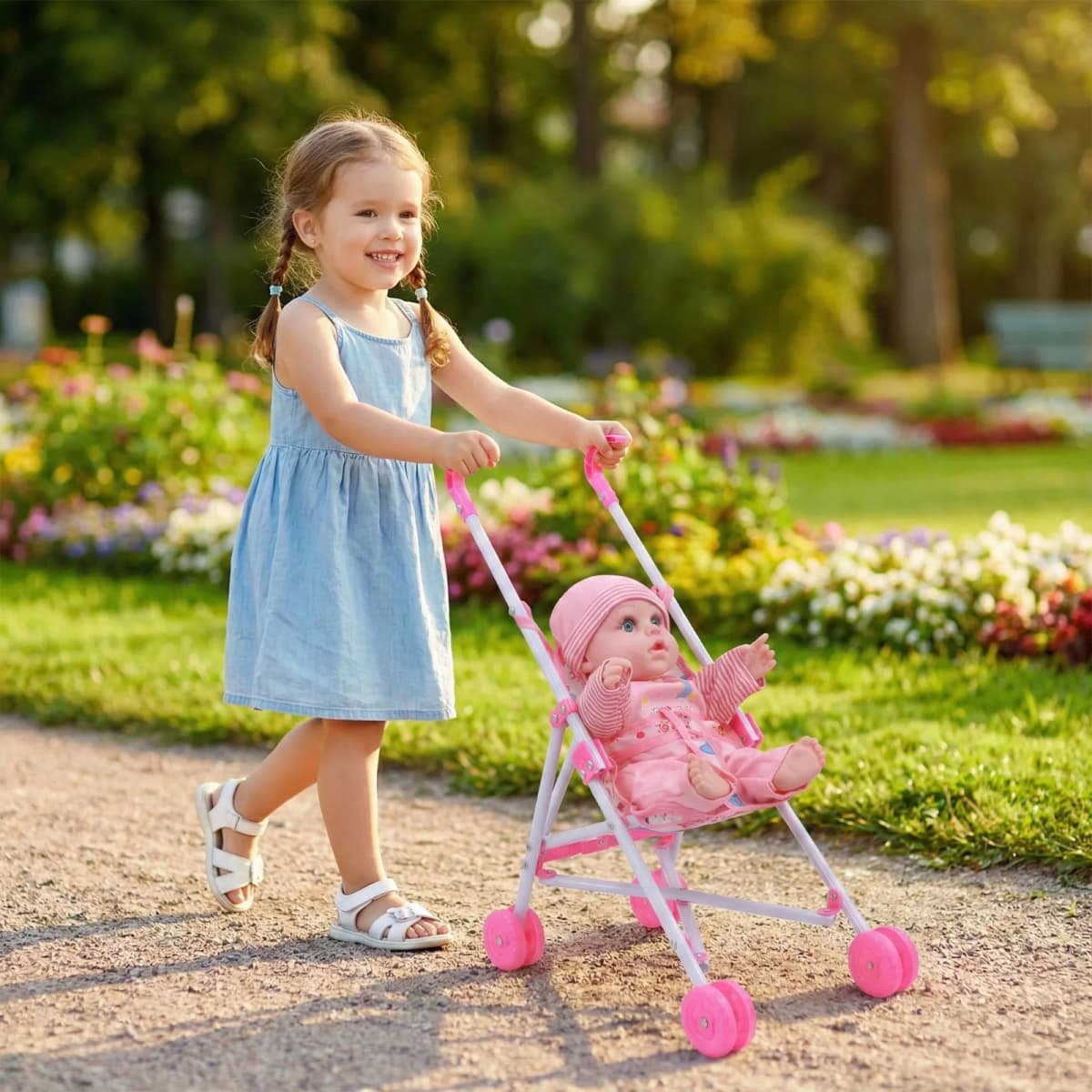 Baby Doll Stroller Toy, Suitable for Children Aged 3+, Fits 11-Inch to 15-Inch Dolls, Perfect Holiday Gift, Christmas Present, B