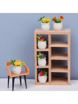 1/12 Dollhouse Miniature Potted Plant, Realistic Greenery & Flower Decor Model, Random 4pcs